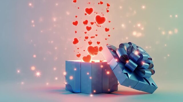 international day of charity gift box releasing glowing red hearts and sparkles