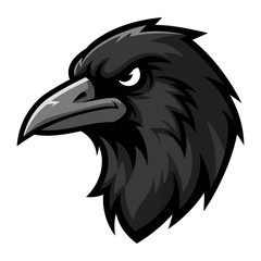 Raven Profile: The strong profile of a raven with intricate detail, symbolizing mystery and intelligence, in a minimalist vector design. The perfect illustration of the wild.