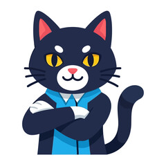Confident Cat Cartoon: A well-dressed cartoon cat exudes confidence and professionalism with a cross-armed posture.