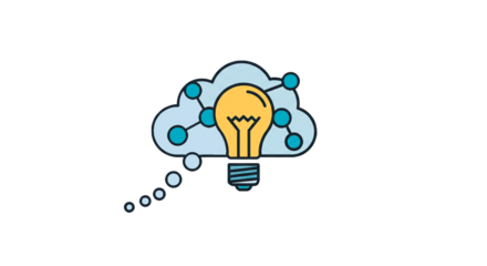 Cloud computing technology idea innovation lightbulb network solution concept illustration vector design on transparent background