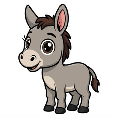 playful cartoon donkey with big eyes and sweet smile vector art isolated on white background