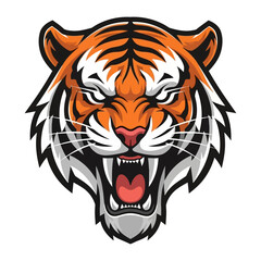 Roaring Tiger Head: A fierce tiger head, its orange and black stripes creating a striking visual, is a powerful emblem of wildness. Featuring detailed artistry and strong emotional impact.