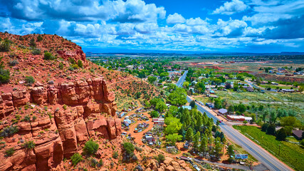 Obraz premium Aerial Red Rock Cliffs and Small Town Desert Landscape Kanab Utah