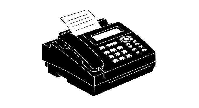 Fax machine telephone communication device document transmission office equipment technology vector illustration on transparent background