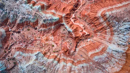 Fotobehang Pantone 2025 Mocha Mousse Aerial Desert Rock Layers and Serpentine Road Kanab Utah  © Nicholas J. Klein