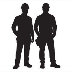 skilled bricklayer in action silhouette vector illustration