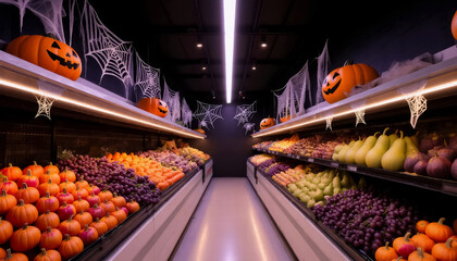festive decoration of a grocery store for Halloween