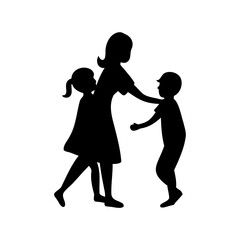 Silhouette illustration of a mother embracing her daughter and son tenderly