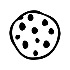 Delicious chocolate chip cookie with irregular shape and hand drawn appearance