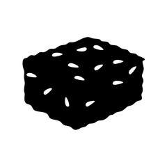 Isolated silhouette of a black fudge brownie with white almond slivers
