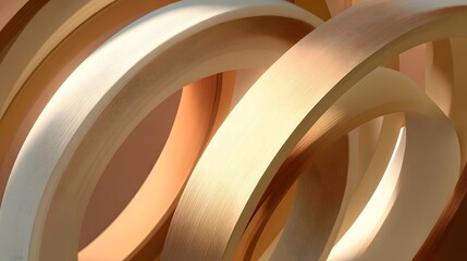 Abstract design composed of curved, overlapping rings in warm, natural tones.