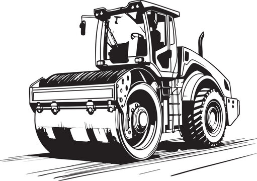 black and white road roller on the road clip art preview