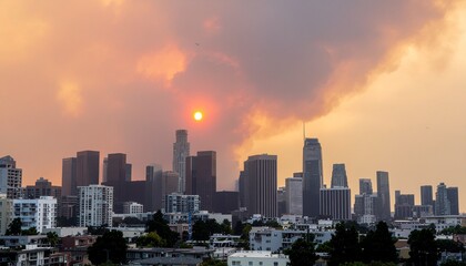 Fototapeta premium Toxic Wildfire Smoke Over City Skyline