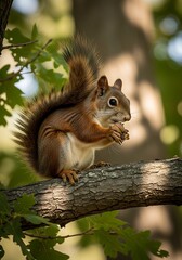 Obraz premium Squirrel Eating Nuts on a Branch.
