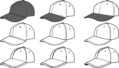 Collection of baseball cap designs and styles