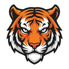 Tiger's Majestic Portrait: A striking close-up portrait of a tiger's head showcases its fierce intensity and vibrant colors, emphasizing the power and beauty of this magnificent animal.