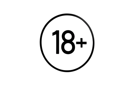 simple grey '18+' adult content warning circle, no background