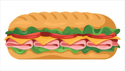 delicious sandwich with visible ingredients in cartoon style vector art isolated on white background