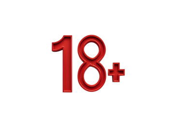 bold red '18+' symbol with a glossy, metallic finish, no background