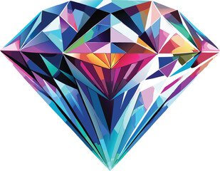 Sparkling multifaceted diamond with vibrant rainbow colors and sharp facets