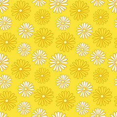 Seamless vector pattern with flowers chamomile and daisy. Yellow floral botanical background. Основные RGB
