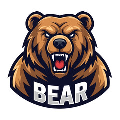 Bold Bear: A detailed, graphic rendering of a powerful bear, showcasing its fierce determination with an intimidating glare and sharp teeth. The word BEAR boldly underscores the image.