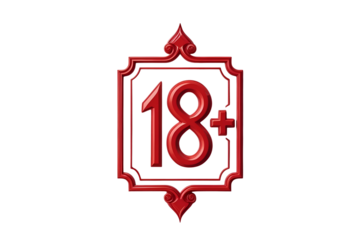 ornate red '18+' adult content warning in a decorative frame, no background