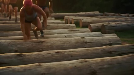 Sunset Bootcamp: Athletes Conquer Log Obstacle Course - Powered by Adobe