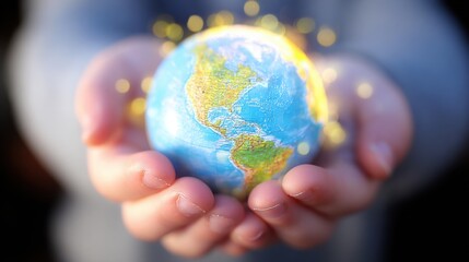 Hands holding a glowing world representing global awareness and care