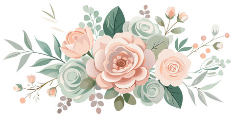 Soft pastel floral arrangement with delicate roses and greenery