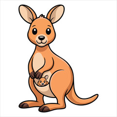 adorable cartoon kangaroo with joey peeking from pouch vector isolated on white background