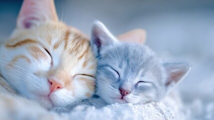 Two adorable cats peacefully sleeping together at home during the day