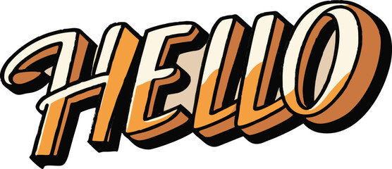 Bold orange and white hello word art with 3d effect