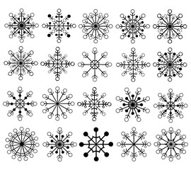 Set of round ornaments, icons, snowflakes in doodle style. Vector illustration. Christmas decor element. Основные RGB