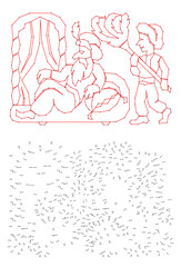 Connect the dots educational drawing game. Dot to dot by numbers puzzle. Google Font Fira Sans Condensed. Padishah and boy with fan.