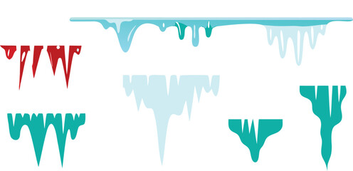 Collection of colorful icicles in various shapes and sizes on white background