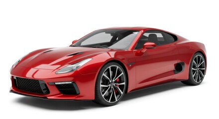 High Quality Isolated Red Sports Car on White Background