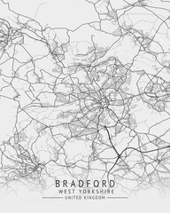 Bradford -  West Yorkshire UK Gray City Map