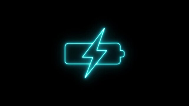 Neon battery fast charging. advanced  batteries black blinking bold bolt bright, charge chemistry, clean concept..