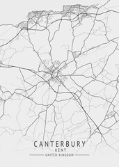 Canterbury -  Kent UK Gray City Map_243
