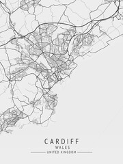 Cardiff -  Wales UK Gray City Map_847