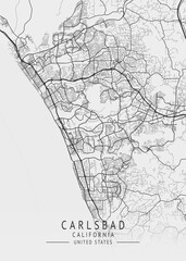 Carlsbad - California - US Gray Map Art