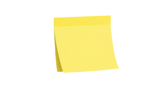 Yellow sticky note reminder memo paper office supply stationery message notice board write down ideas on transparent background