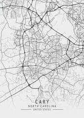 Cary - North Carolina - US Gray Map Art