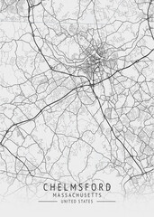 Obraz premium Chelmsford - Massachusetts - US Gray Map Art