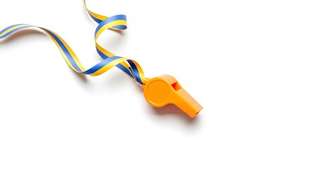 arnival whistle with ribbon, placed flat on white background, celebration mockup