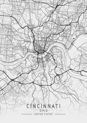 Cincinnati - Ohio - US Gray Map Art