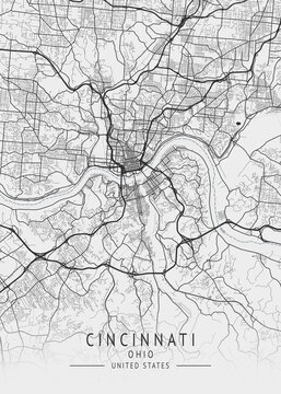 Cincinnati - Ohio - US Gray Map Art