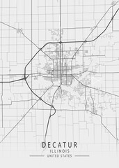 Decatur - Illinois - US Gray Map Art