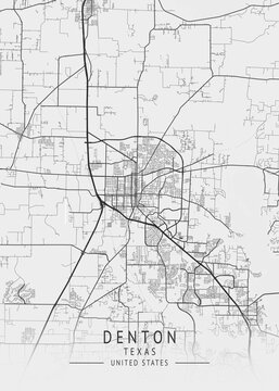 Denton - Texas - US Gray Map Art